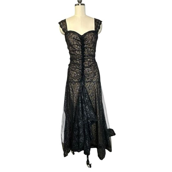 Randolph Duke  Vintage 1990s Black Lace Metallic Cocktail Gown with Train - Picture 6 of 13
